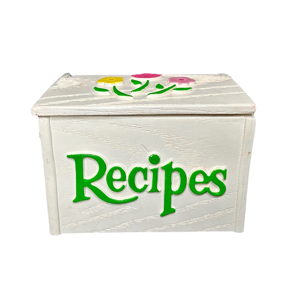 Vintage 1980s Floral Recipes Hinged Box USA Kitchen Decor